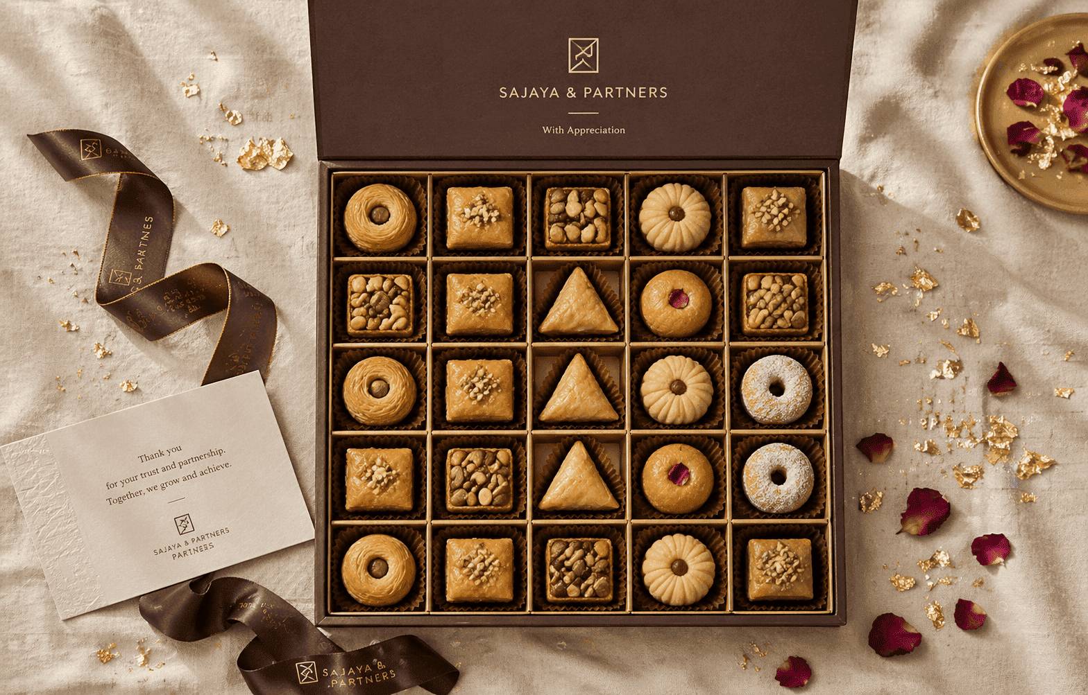 Open gift box, overhead view